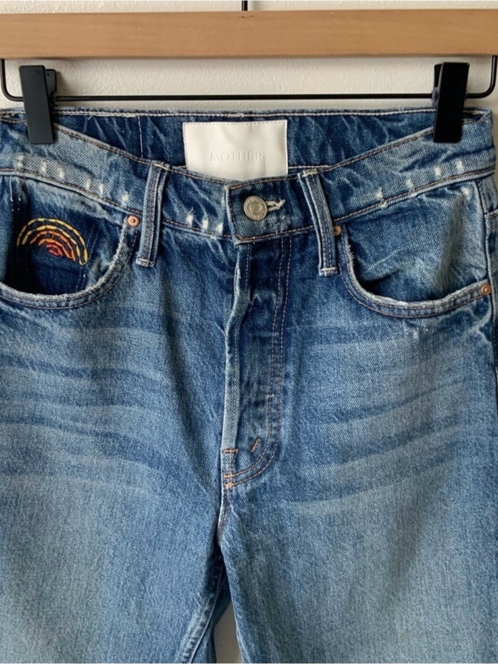 MOTHER SUPERIOR Jeans The Tomcat Ankle Take Me Even Higher Blue Rainbow Size 25